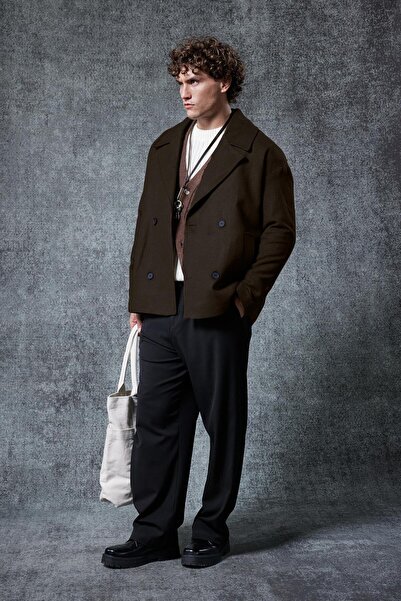 ablukaonline Men's Oversize Double-Breasted Coat Brown