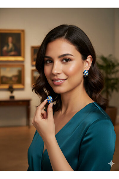 TAKİŞKO أقراط سيراميك باللون الأزرق الداكن