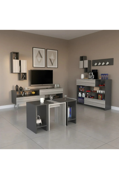 Stylish Home White and gray TV stand and coffee table set - SH02