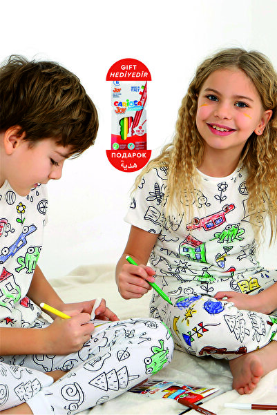 vitmo bumbac 100% Set de pijamale pentru copii care pot fi vopsite + stilou special VEGAN (nu lasă pete după spălare) - mânecă scurtă