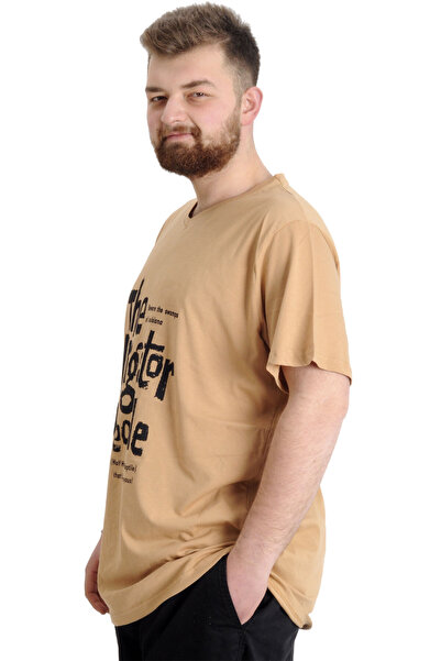 ModeXL Ανδρικό μπλουζάκι με λαιμόκοψη V - Mode XL, Μεγάλο μέγεθος, Alligator Beige