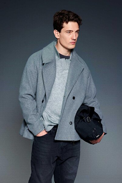 ablukaonline Men's Oversize Double-Breasted Coat Dark Gray