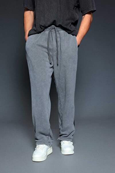 ablukaonline Men's Baggy Fit Washed Jogger Pants Smoked