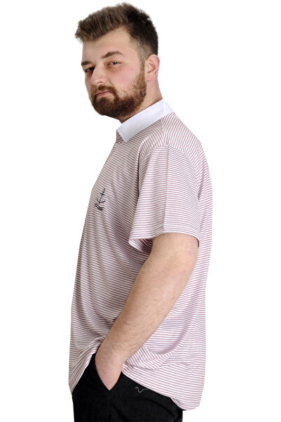 ModeXL Ανδρικό μπλουζάκι Mode Xl Large Size Polo γιακά ριγέ χαρτί 23340 Claret Red