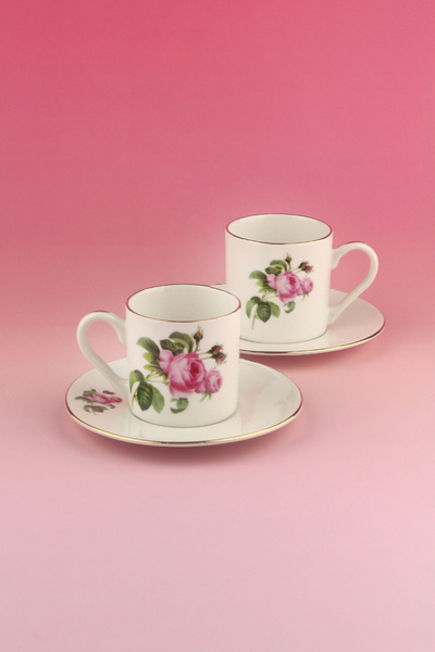 Bursa Porselen Dekor Pink rose gold 2 kişilik kahve fincan takımı