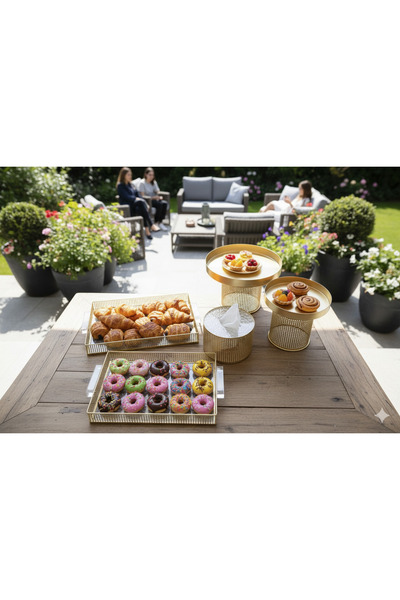 Generic Cake and dessert stand set + serving tray set + tissue box holder in a royal design