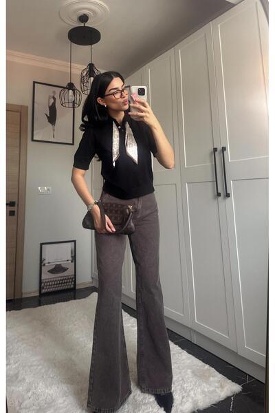 Gizuu Yüksek Bel Kahverengi Yıkamalı Jean