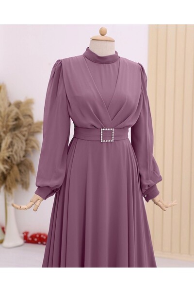 Modamorfo Φόρεμα Πλισέ Μπροστινό Πέτρινο Ζώνη -G.Kurusu