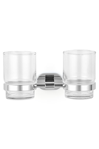 Maison Mex Double glass holder, GIVEN, L.18.9 l.9.9 H.9.5 cm, chrome
