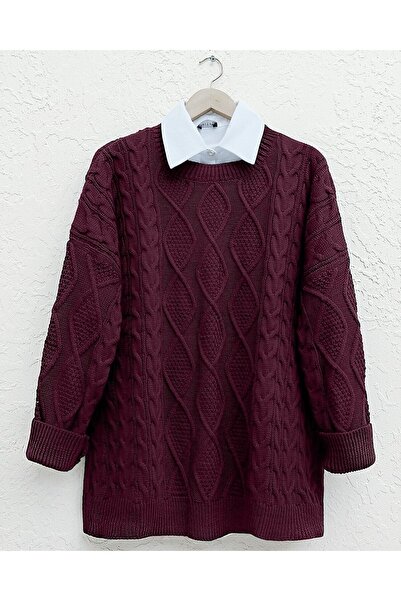 Modamorfo Honeycomb Pattern Winter Casual Knit Sweater - Burgundy