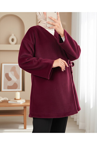 Modamorfo Side-Tied Fur Coat - Burgundy