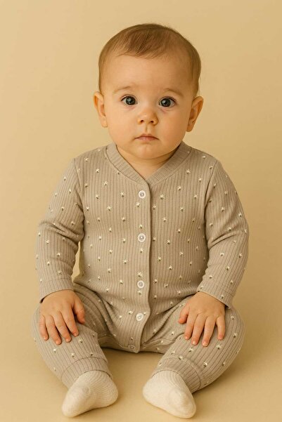 Nayinom %100 Pamuk Kız Bebek Çiçek Desenli Tulum| 1-3-6 Ay