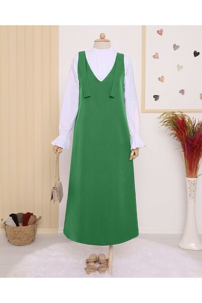 Modamorfo Long Gilet with Shoulder Ties - Forest Green.