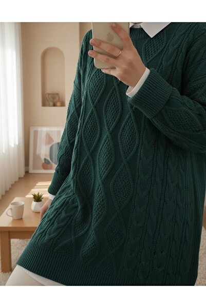 Modamorfo Petek Desen Zimní Ležérní Pletený Svetr - Smaragdový