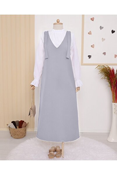 Modamorfo Long Gilet with Shoulder Ties - Gray