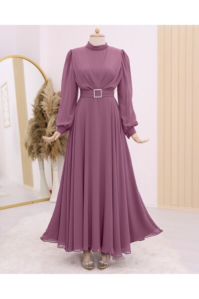 Modamorfo Φόρεμα Πλισέ Μπροστινό Πέτρινο Ζώνη -G.Kurusu