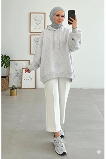 onlymoon Gray Oversized Sweatshirt ♦   3 Threaded Rasterized ♦   100% Cotton ♦   Hooded ♦   Hijab ♦   Comfortable Fit