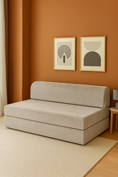 Homedius Magic Çift Kişilik Katlanır Yataklı Koltuk Kadife Açık Gri