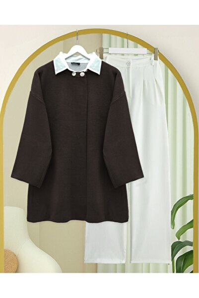 Modamorfo Double Button Casual Knit Poncho -K. Brown