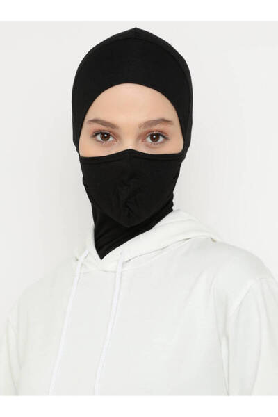 Ecardin Maskeli Spor Boyunluklu Hijab Tesettür Bone - ST279 Siyah