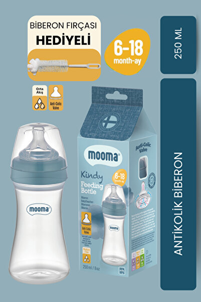 MOOMA Kindy Antikolik Bebek Biberonu 250 ml / Gaz Sancısına Karşı / BPA İçermez / 6 - 18 Ay / Orta Akış