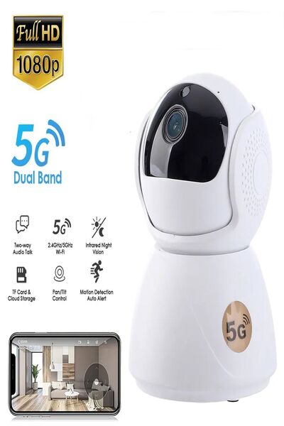 BiNtech 5G Gece Görüşlü 360 Derece Dönebilen Robot 1080p Wifi Kamera Kablosuz...