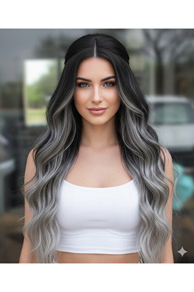 REMY HAİR Siyah Gri Afro Dalgalı Uzun Yarım Ay Saç – 3 Parça Çıt Çıt 75cm. 23...