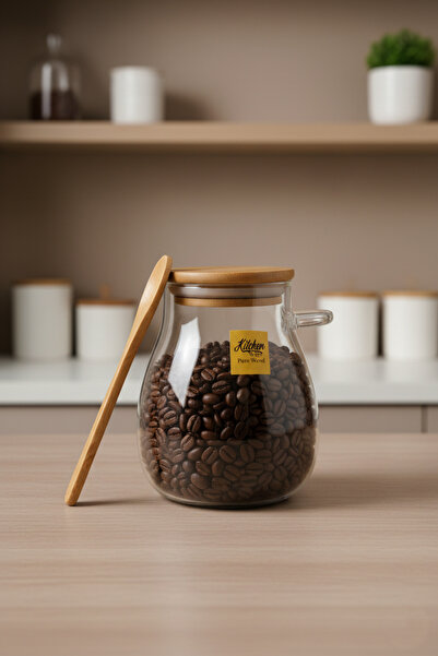 Kitchen Way برطمان زجاجي سعة 400 مل مع غطاء ملعقة من الخيزران وحاوية تخزين البهارات KW-389A