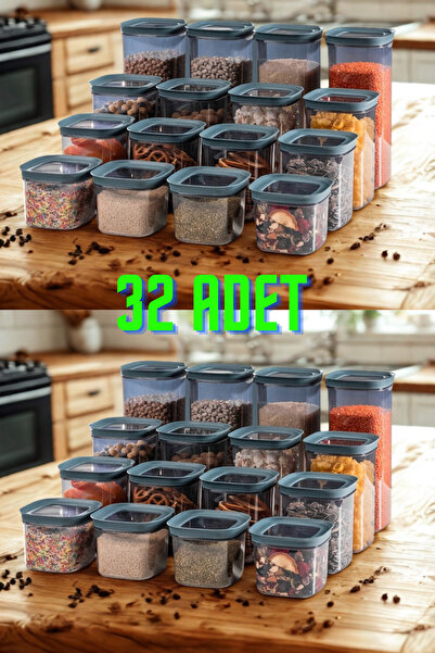 SUPERPUP 32-Piece Storage Container Set with Gasket Lid, Square Anthracite, with Spoon Gift (570ml + 870ml + 1170ml + 1770ml)X8