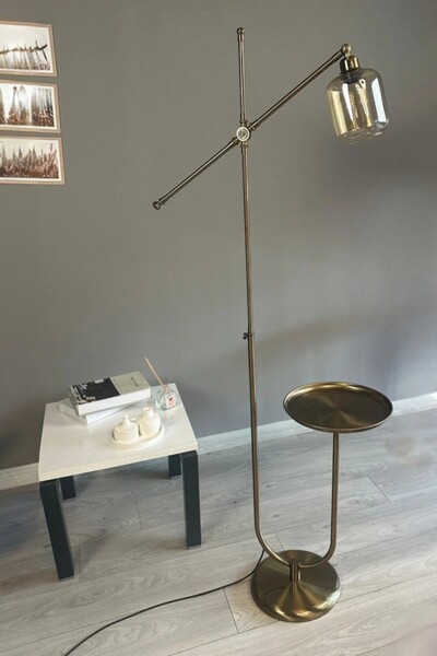 Bamyum Monla Eskitme Gövde Bal Rengi Cam Lambader U Tepsili Makas Gövde Modern Oturma Odası