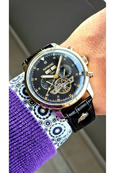 Raymond New Rym-4122 Men's Automatic Wristwatch - Steel Case and Leather Strap - 2 Years Warranty