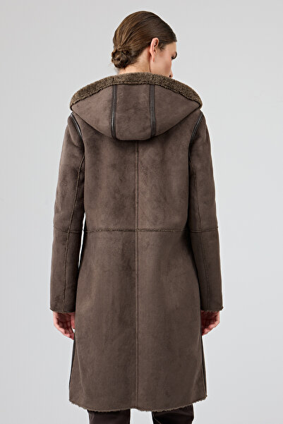 Derimod Fiorentini Women Brown Double-Sided Hooded Teddy Coat 25Wgp53149F