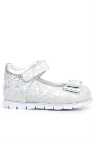 Rakerplus Silver Patterned Genuine Leather Baby Girl Ballerina Shoes