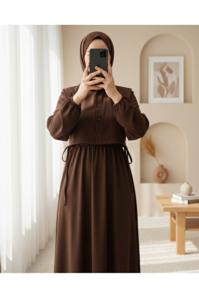 Modamorfo Φόρεμα με λεπτομέρεια πουκάμισου στο επάνω μέρος - Καφέ