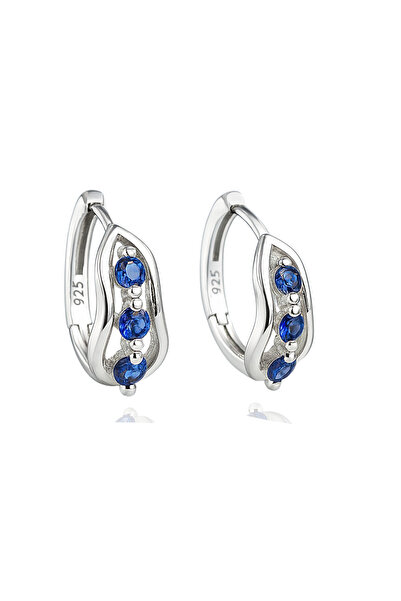 Brezza Lusso Jewelry Safir Taşlı Diamond Simple Style Halka Kadın Gümüş Küpe ...