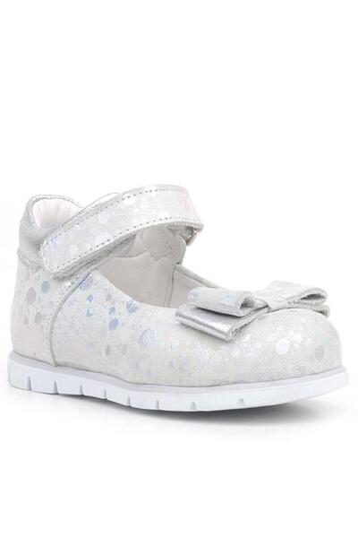 Rakerplus Silver Patterned Genuine Leather Baby Girl Ballerina Shoes