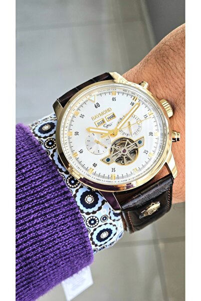 Raymond New Rym-4122 Men's Automatic Wristwatch - Steel Case and Leather Strap - 2 Years Warranty