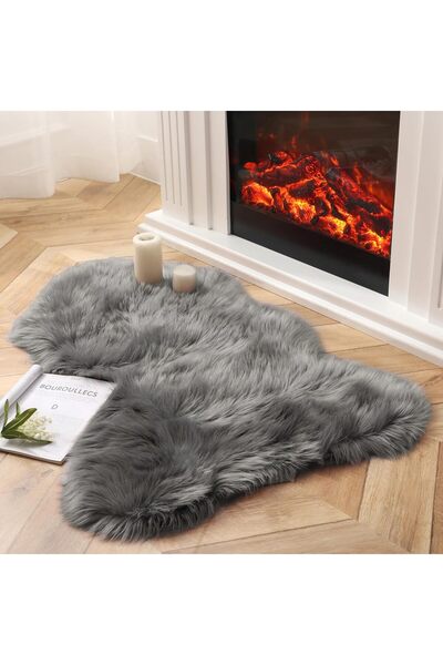 Faria Covor pufos din blană artificială, 60x90cm, stil „piele de oaie”, bază ...