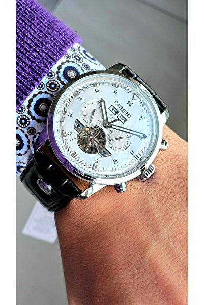 Raymond New Rym-4122 Men's Automatic Wristwatch - Steel Case and Leather Strap - 2 Years Warranty