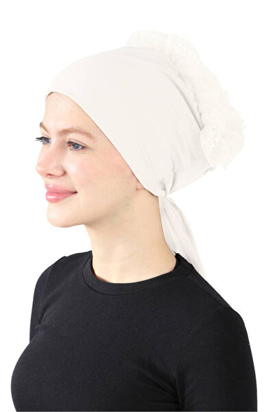 Ecardin Topuzlu Sandy Kumaş Fırfır Tesettür Bone Güpürlü - ST620 Krem