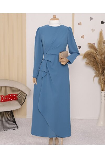 Modamorfo Asymetrické krepové šaty s přední sukní Allerli - modré