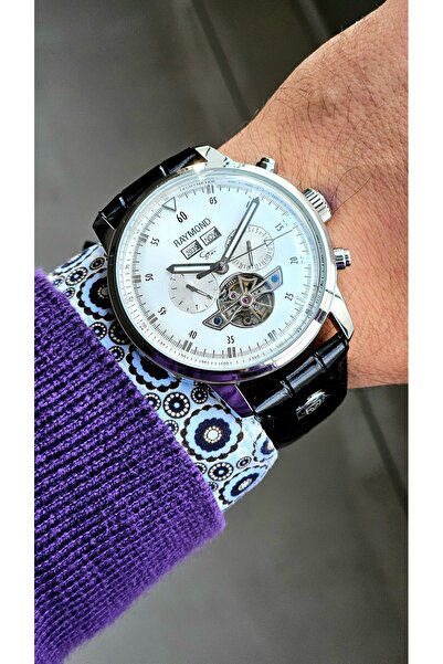 Raymond New Rym-4122 Men's Automatic Wristwatch - Steel Case and Leather Strap - 2 Years Warranty