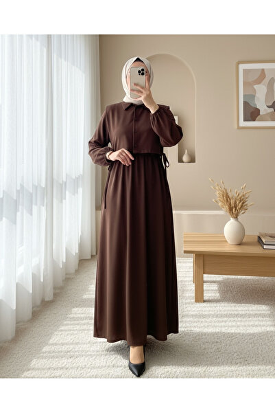 Modamorfo Φόρεμα με λεπτομέρεια πουκάμισου στο επάνω μέρος - Καφέ