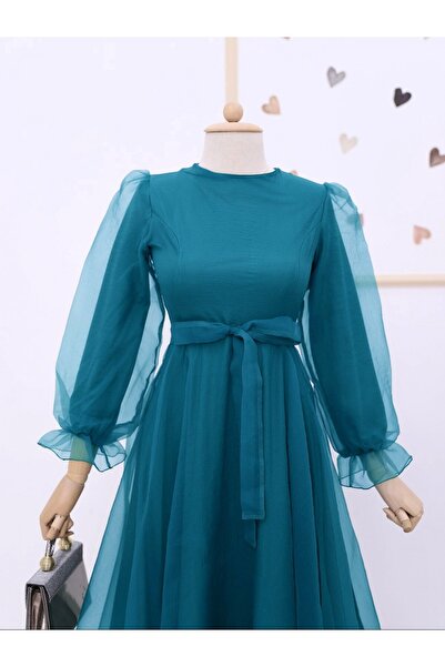 Modamorfo Βραδινό φόρεμα από τούλι με φουσκωτό μανίκι και φούστα - Βενζίνη