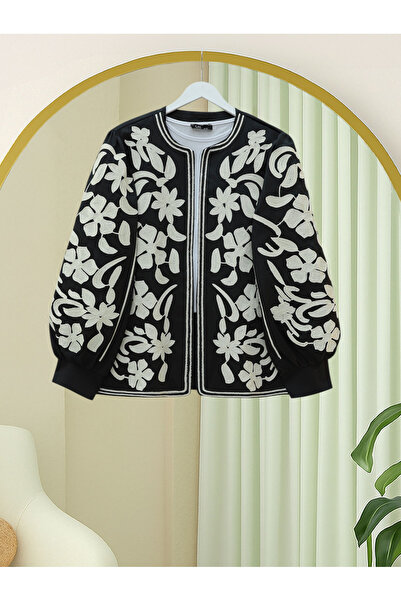 Modamorfo Lined Jacket with Embroidered Sleeves and Front - Black