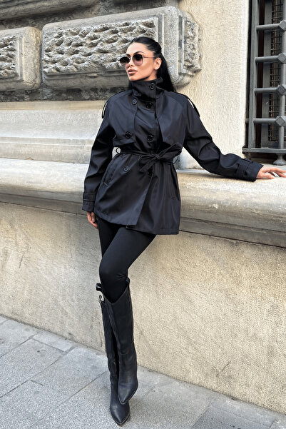 giyimmasalı Bondit Fabric Short Trench Coat - Anthracite