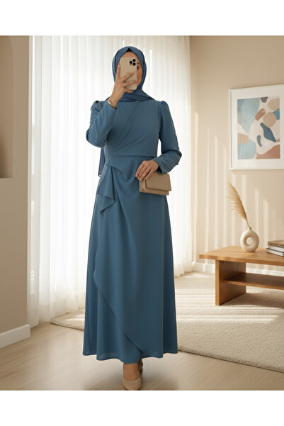 Modamorfo Asymetrické krepové šaty s přední sukní Allerli - modré