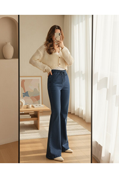 Modamorfo Flared Leg Lace Detailed Jeans - Ice Blue