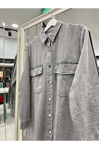 MRM MERAM BUTİK Dna Beaded Denim Shirt - Gray - 1