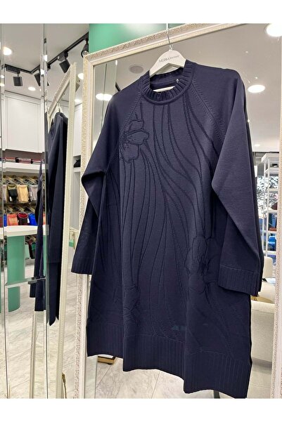 MRM MERAM BUTİK Dna Embossed Mercerized Tunic - Navy Blue - 2